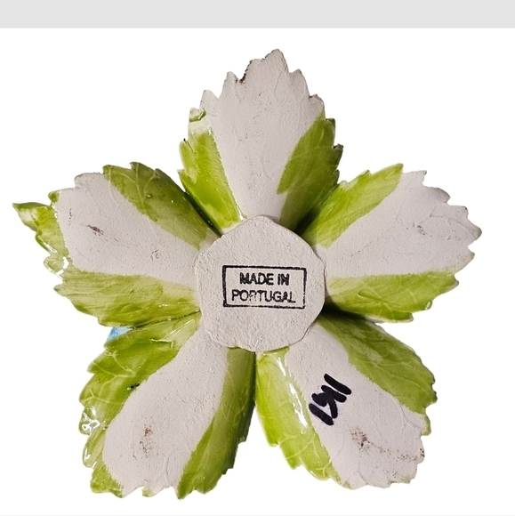 Capodimonte Blue Rose Candle Holder w/ Holding Ring Hand Painted In Portugal - Picture 10 of 10